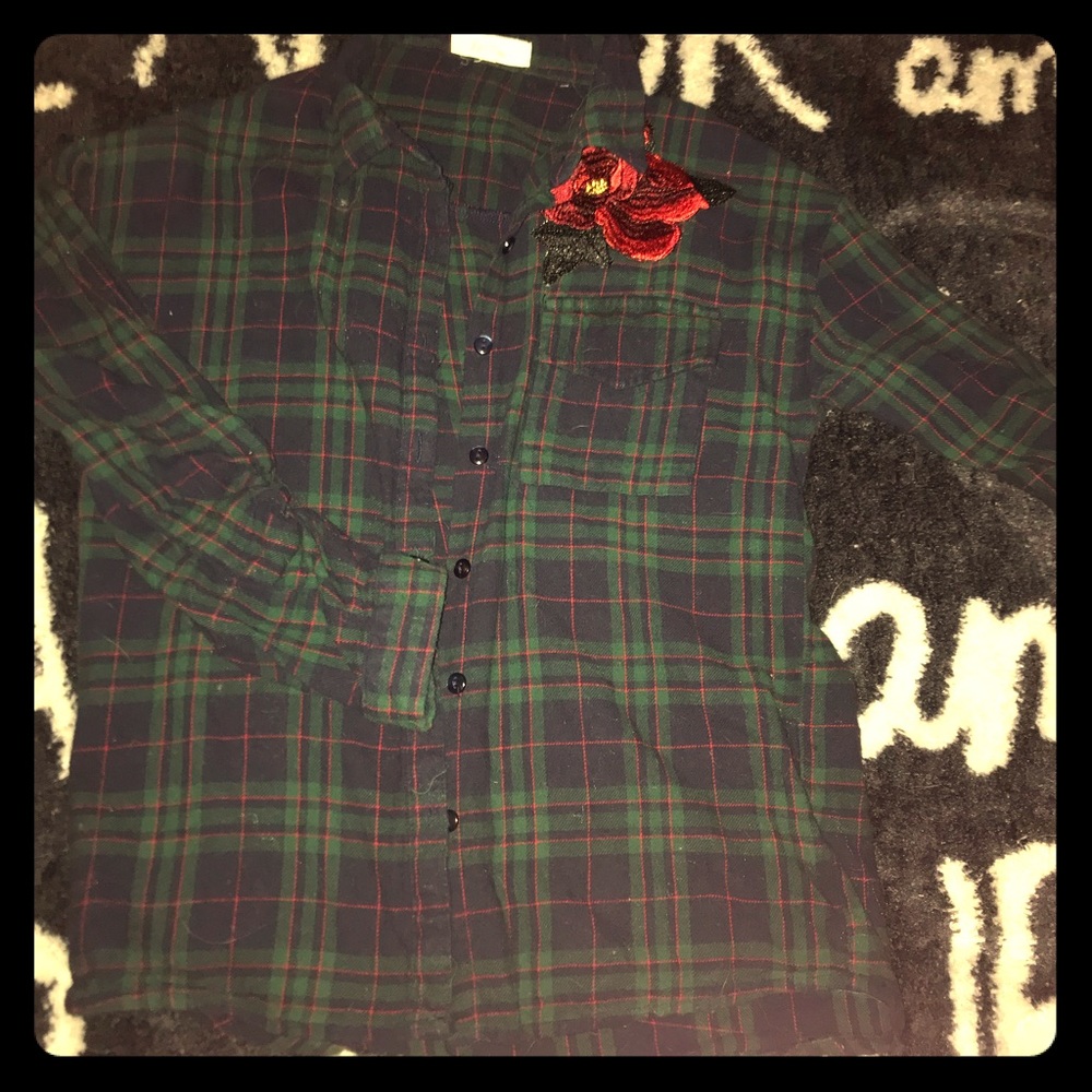Love Notes flannel with rose embroidery